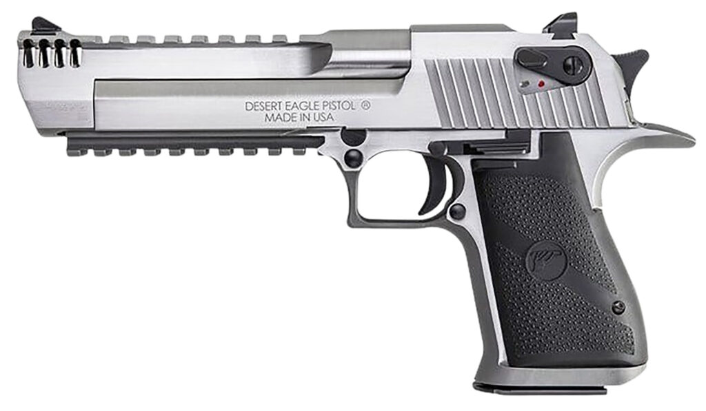 Magnum Research DE357SRMB Desert Eagle Mark XIX 357 Mag 9+1 6″ Stainless Steel Barrel, Stainless Steel Serrated Slide, Stainless Steel Frame w/Beavertail & Picatinny Rail, Weaver Top Mount