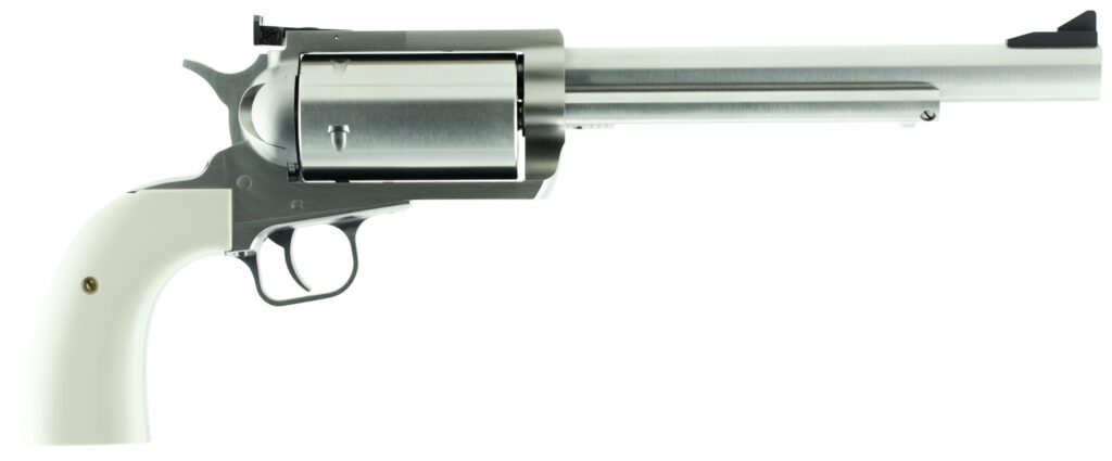 Magnum Research BFR45707B BFR Long Cylinder Extra Large 45-70 Gov 5 Shot 7.50″ Brushed Stainless Steel Barrel, Cylinder & Frame, Bisley White Laminate Grip, Exposed Hammer