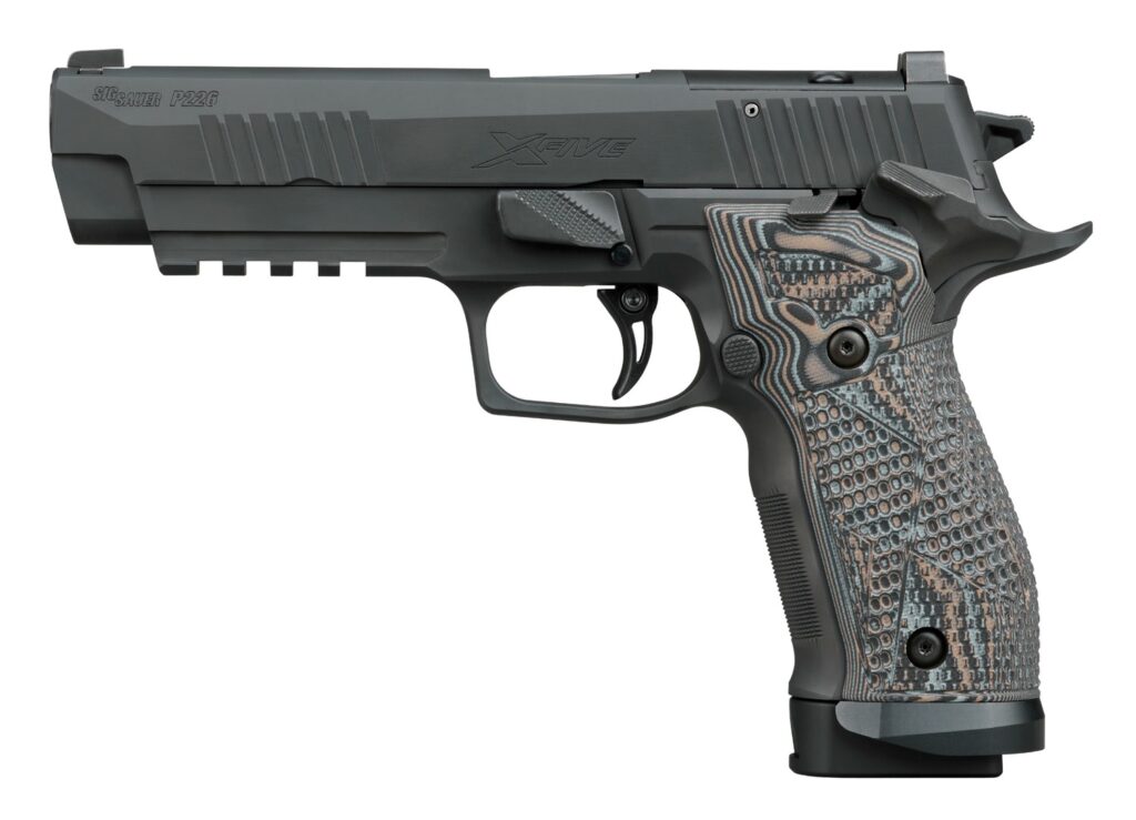 Sig Sauer 226X59XTMSAO P226 XFive Extreme Full Size 9mm Luger 10+1 5″ Bull Barrel, Black Nitron Stainless Steel Optic Ready/Serrated Slide & Frame w/Beavertail & Picatinny Rail, Custom Hogue G10 Piran