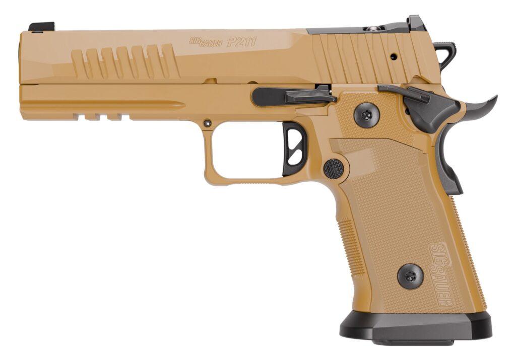 Sig Sauer 211F9GT5COY P211 GT5 Full Size 9mm Luger 21+1 5″ Black Barrel, Coyote Cerakote Stainless Steel Optic Ready/Serrated Slide &  Frame w/Beavertail & Picatinny Rail, G10 Grip Panels, SIGLOC-PRO