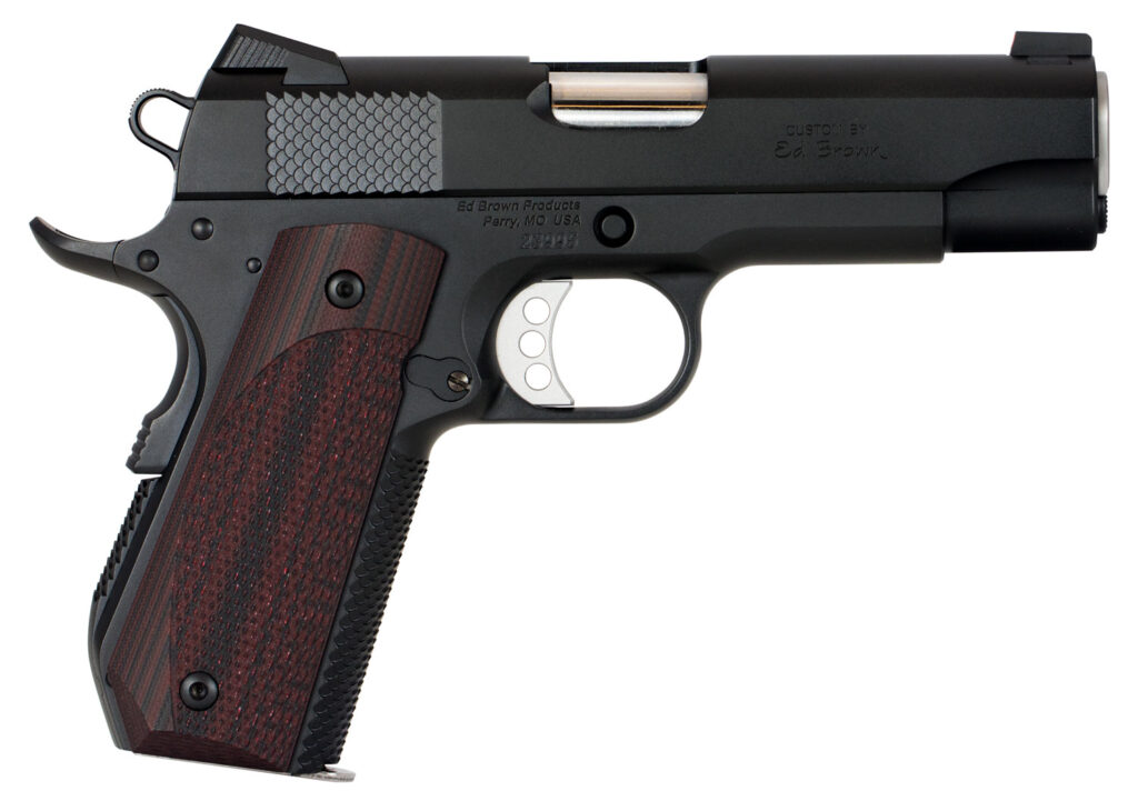 Ed Brown KC18G4 1911 Kobra Carry 45 ACP 7+1 4.25″ Stainless Recessed Crown Barrel, Black Gen4 Snakeskin Serrated Carbon Steel Slide & Frame w/Beavertail, Laminate Wood Grip