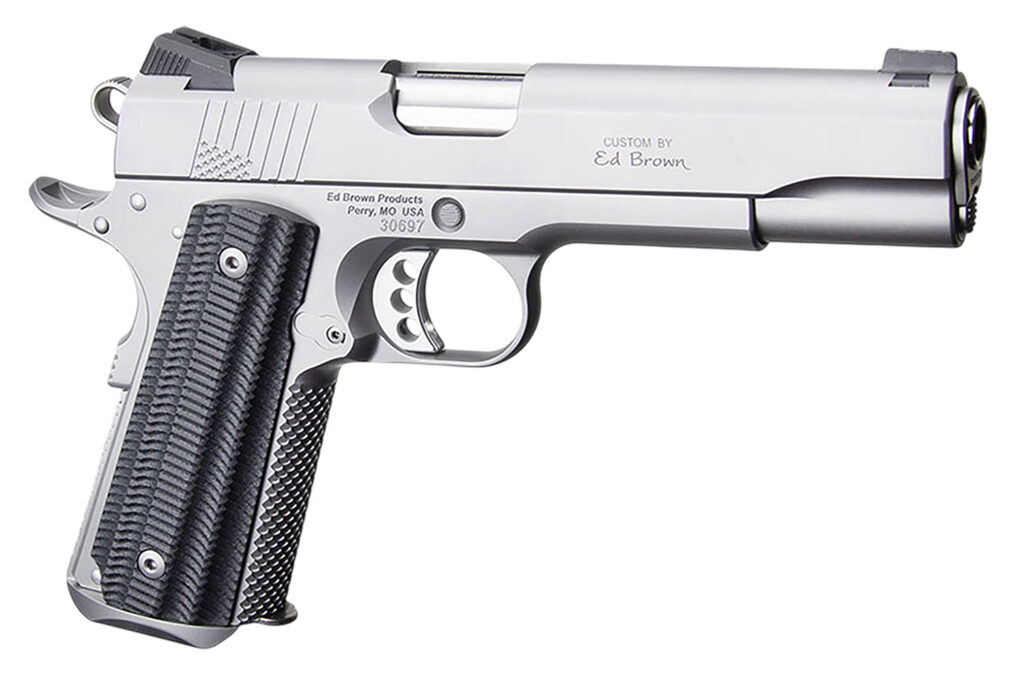 Ed Brown BASESS2A 1911 2nd Amendment 45 ACP 7+1 5″ Stainless Steel Barrel, Serrated Slide & Frame, Black Alien G10 Grip, Right Hand