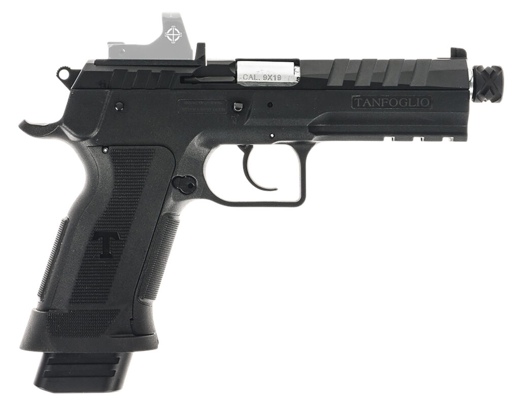Tanfoglio TFFDT9RS Force Duty Tactical 9mm Luger 20+1 4.90″ Stainless Threaded Barrel, Black Steel Optic Ready/Serrated Slide, Black Polymer Frame w/Beavertail & Picatinny Rail, Textured Grip