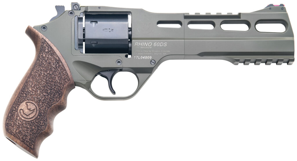 Chiappa Firearms CF340282 Rhino 60SAR SAO 357 Mag 6rd 6″ Blued Cylinder OD Green Steel Barrel OD Green Cerakote Aluminum Frame with Walnut Grip