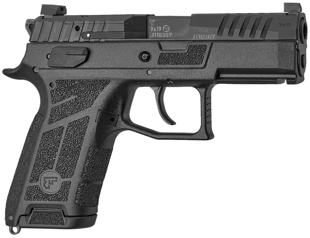 CZ-USA 01660 P-09 C Nocturne Compact Frame 9mm Luger 10+1 3.74″ Black Steel Barrel, Black Optic Cut/Serrated Steel Slide, Black Polymer Frame w/Picatinny Rail, Textured Grip