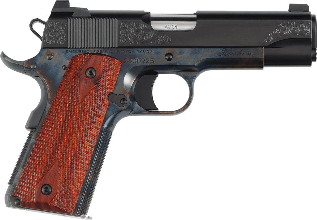 Dan Wesson 01779 Heirloom 2024 45 ACP 8+1 4.25″ Stainless Steel Barrel, Blued Serrated Carbon Steel Slide, Black Steel Frame w/Beavertail, Cocobolo Grip