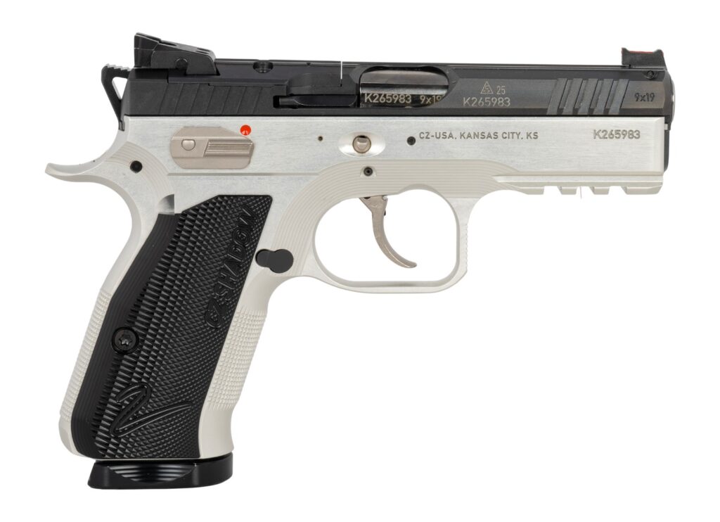 CZ-USA 86156 Shadow 2  Compact Frame 9mm Luger 15+1 4″ Stainless Black Optic Ready/Serrated Slide, Silver Aluminum Frame w/Beavertail & Picatinny Rail, Black Duralumin Grip