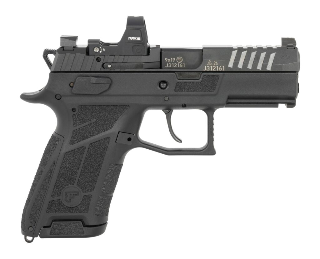 CZ-USA 91604 P-09 C Nocturne Compact 9mm Luger 15+1 3.75″ Black Steel Serrated w/Optic Slide, Black Polymer Frame w/Picatinny Rail, Interchangeable Backstrap Grip, Viridian RFX-15