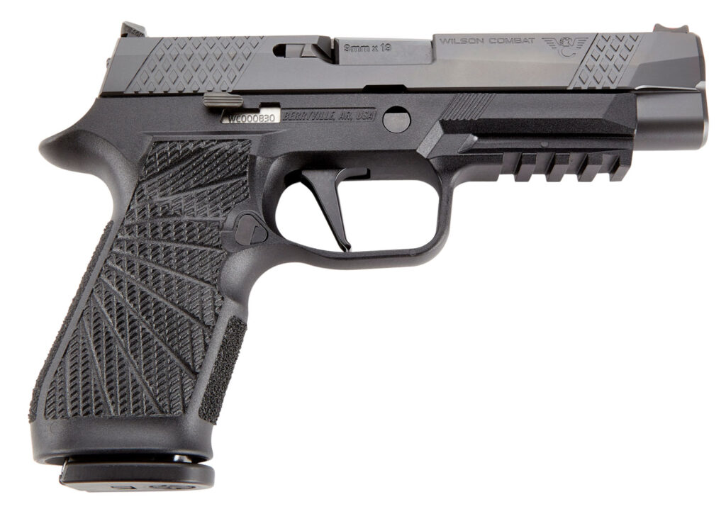 Wilson Combat SIGWCP320F9BATS P320  9mm Luger 17+1 4.70″ Black Steel Barrel, Black DLC Serrated Stainless Steel Slide, Black Polymer Frame w/Picatinny Rail, Straight Trigger, Black Polymer Grip