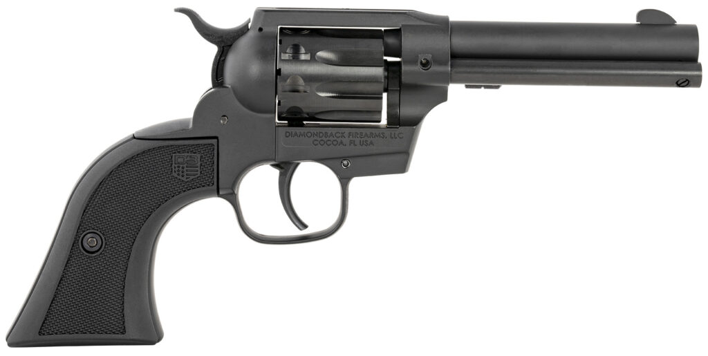 Diamondback DB051CA001 Sidekick  22 LR 9 Shot, 4.50″ Black Cerakote Steel Barrel, Black Cerakote Zinc Alloy Frame, Black Cerakote Cylinder, Black Checkered Nylon Grip, Hammer Safety, Exposed Hammer
