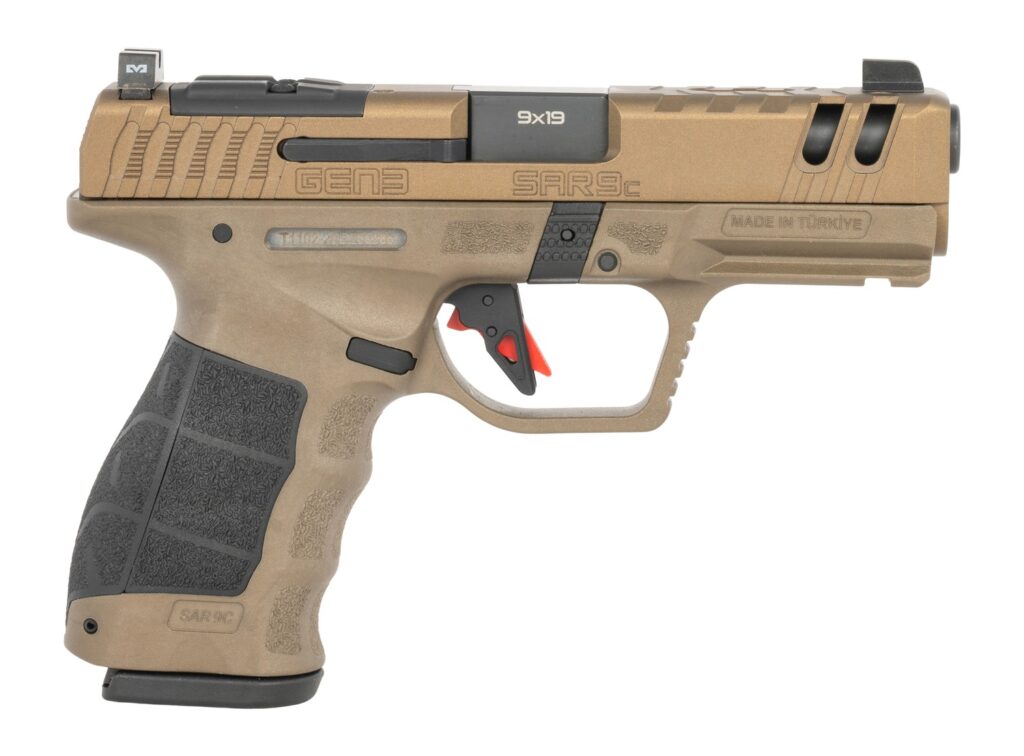 Sarsilmaz SAR9CG3BR10 SAR9 Gen3 Compact 9mm Luger 10+1 4.10″ Black Barrel, Bronze Steel Optic Cut/Serrated Slide, Bronze Polymer Frame w/Picatinny Rail, Textured Grip, RMSc Footprint