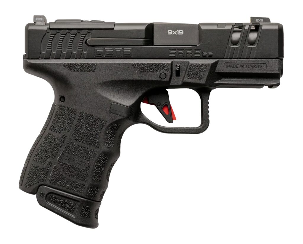 Sarsilmaz SAR9SCG3BL10 SAR9 Gen3 Sub-Compact 9mm Luger 10+1 3.30″ Black Barrel, Black Steel Optic Cut/Serrated Slide, Black Polymer Frame w/Picatinny Rail, Textured Grip, RMSc Footprint