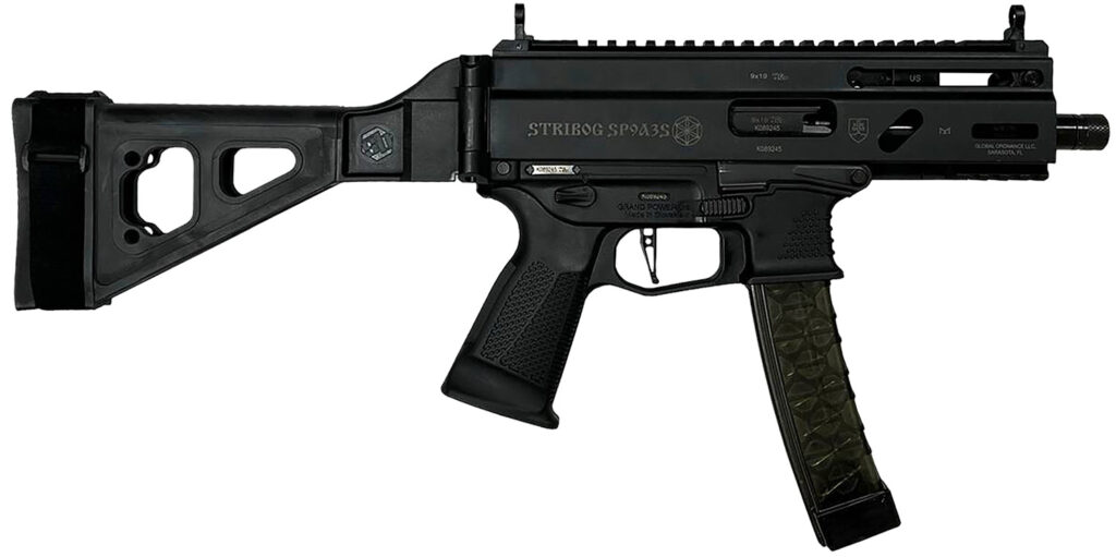 Grand Power 810091152836 Stribog SP9A35S 9mm Luger 30+1 8″ Black Picatinny Rail Receiver, SB Tactical Brace, Black Polymer Grip