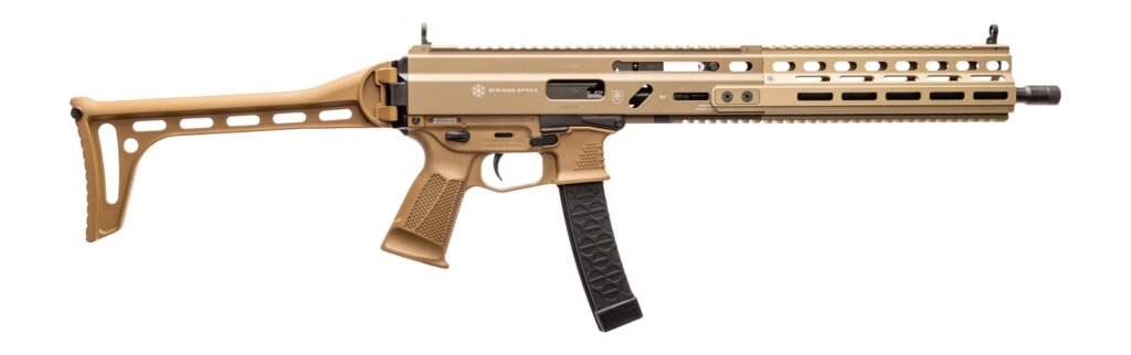Grand Power 810091157992 SP9A3 Stribog 9mm Luger 30+1 16″ Black Threaded Barrel, M-LOK Handguard, Flat Dark Earth Aluminum Picatinny Rail Receiver, Polymer Side Folding Stock, FDE Polymer Grip