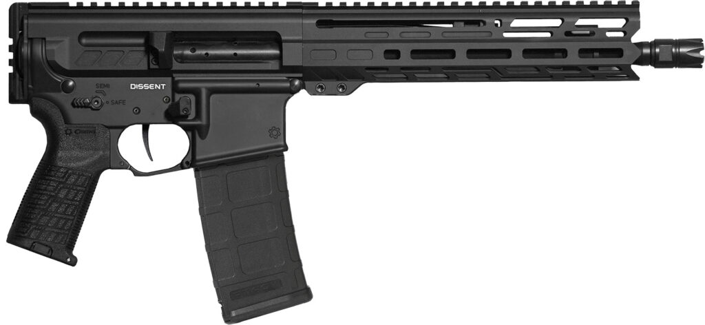 CMMG 30AC278AB Dissent MK4 300 Blackout 30+1 10.50″, Black, Picatinny Brace Adapter, 9.60″ M-LOK Handguard, Left Side Charging Handle, Zeroed Linear Comp, TriggerTech Trigger, Adj. Gas Block