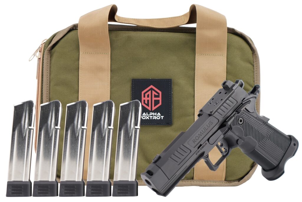 Alpha Foxtrot AA39X1QIG-XDBK20-PROM AF1911 Romulus Promo Compact Frame 9mm Luger 20+1 3.50″ Black DLC Threaded Compensated Barrel, Black DLC Stainless Steel Optic Ready/Serrated Slide & Frame w/Beaver