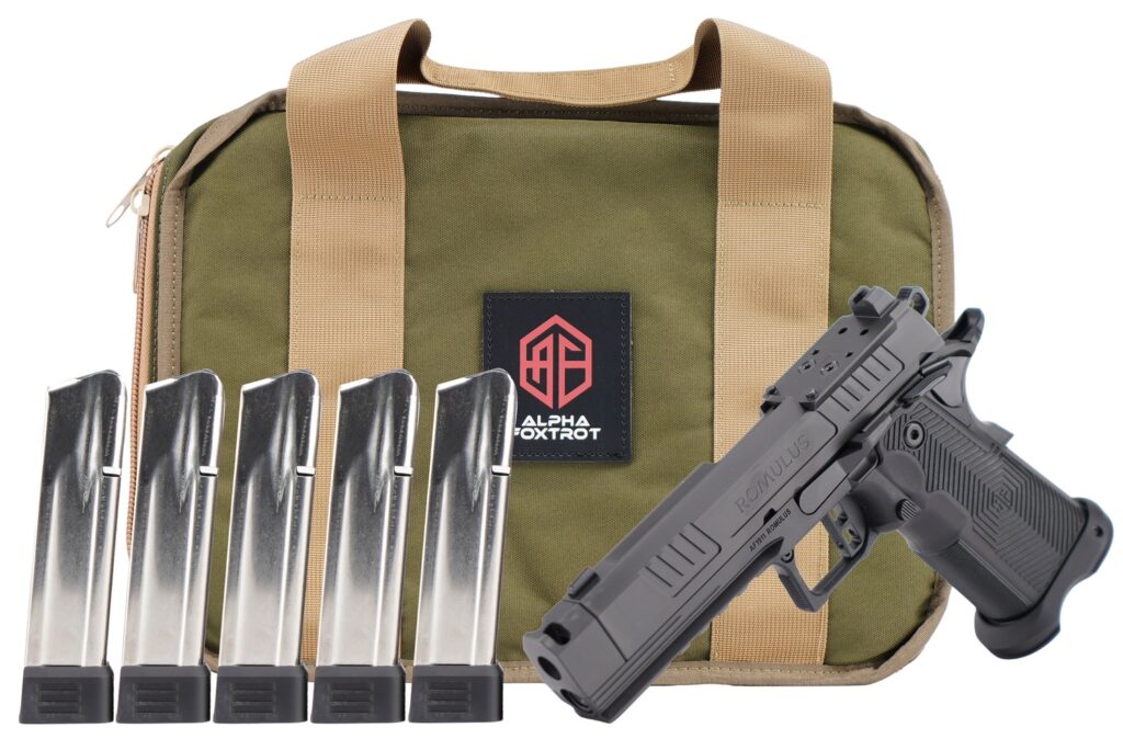 Alpha Foxtrot AA39X1CIG-XDBK20-PROM AF1911 Romulus Promo 9mm Luger 20+1 4.25″ Black Bull Ramped Compensated Barrel, Polished DLC Stainless Steel Optic Ready/Serrated Slide & Frame w/Beavertail & Picat