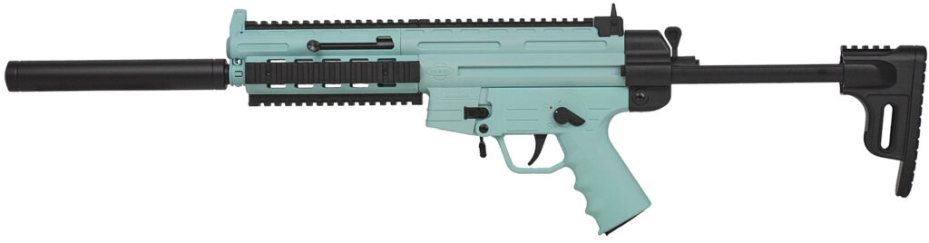 ATI GERGGSG1610M GSG-16  22LR 10+1 16.25″ Black Non-Threaded Barrel, Mint Green Picatinny Rail Polymer Receiver, M-LOK Handguards, Collapsible w/Storage Compartment Black Synthetic Stock, Mint Polymer