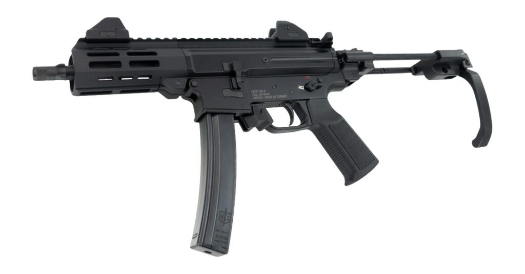 MAC 12755002 IX  9mm Luger 6.50″ Black Anodized Threaded Barrel & Receiver w/Picatinny Rail, M-LOK Handguard, Black Polymer Tailhook Retractable Brace