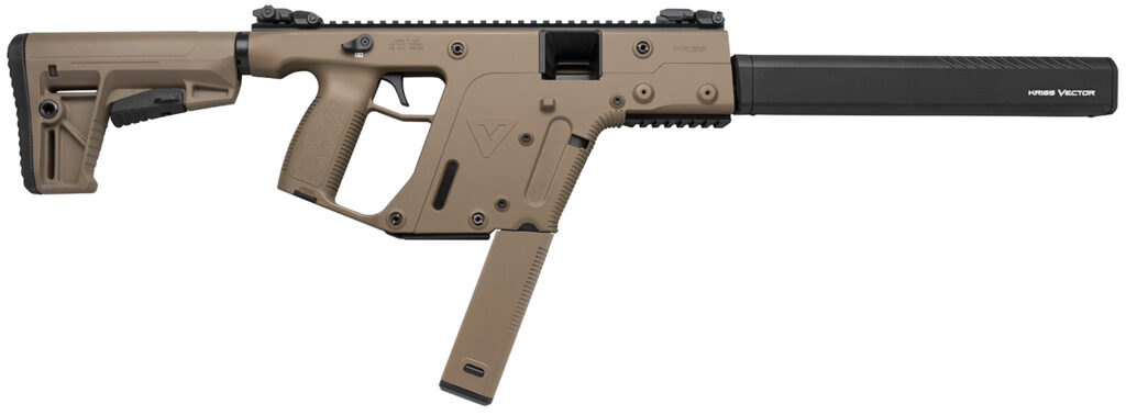 Kriss USA KV45CFD20 Vector CRB G2 45 ACP 30+1 16″ Black Nitride Threaded Barrel, Flat Dark Earth Picatinny Rail Aluminum Receiver, FDE Synthetic 6 Position Stock & Polymer Grip