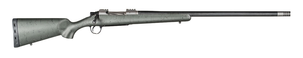 Christensen Arms CA10268315332 Summit TI  Full Size 7mm Rem Mag 3+1, 26″ Natural Titanium Steel Threaded Barrel, Natural Titanium Aluminum Receiver, Green w/Black Webbing Fixed Sporter Stock