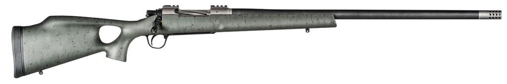 Christensen Arms CA10269315322 Summit TI  Full Size 7mm Rem Mag 3+1, 26″ Natural Titanium Steel Threaded Barrel, Natural Titanium Aluminum Receiver, Green w/Black Webbing Fixed Thumbhole Stock