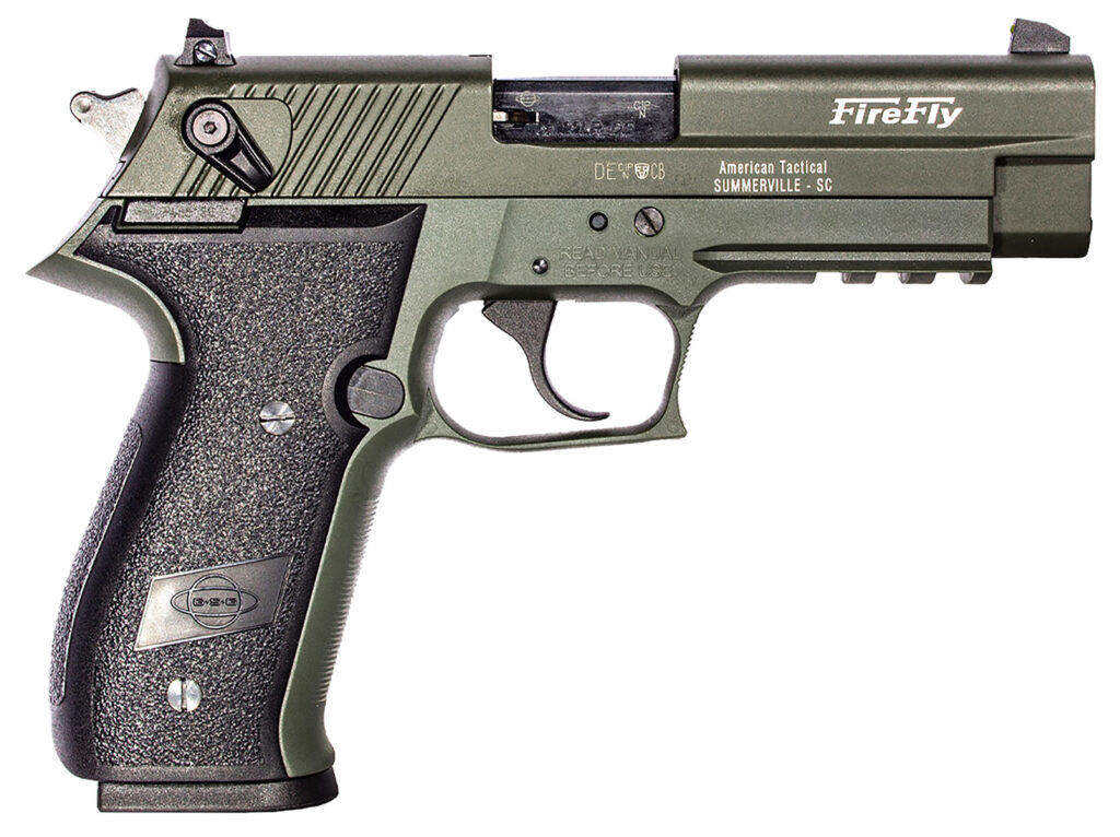 GSG GERG2210FFG FireFly  22 LR 10+1 4″ Green Steel Barrel, Serrated Slide, Zinc Alloy w/Accessory Rail Frame, Black Polymer Grip