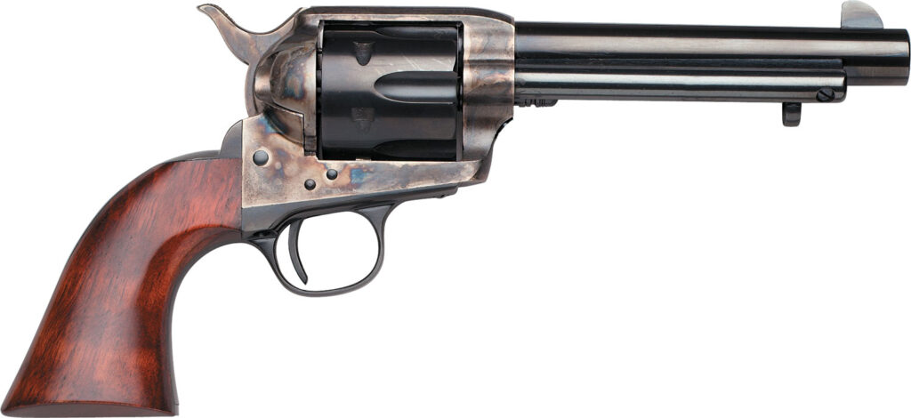 Taylors & Company 550903 1873 Cattleman Uberti Large 357 Mag/38 Special 6 Shot 5.50″ Blued Steel Barrel & Cylinder, Color Case Hardened Steel Frame, Walnut Navy Style Grip, Exposed Hammer
