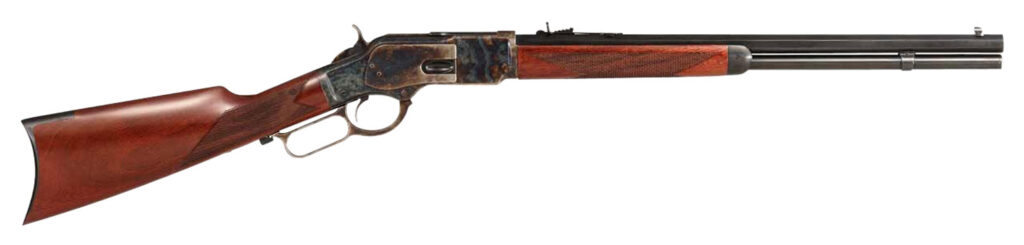 Taylors & Company 550220COM 1873 Comanchero Uberti Full Size 38 Special/357 Mag 10+1 20″ Blued Octagon Barrel, Color Case Hardened Steel Receiver, Checkered Walnut Fixed Stock, Right Hand