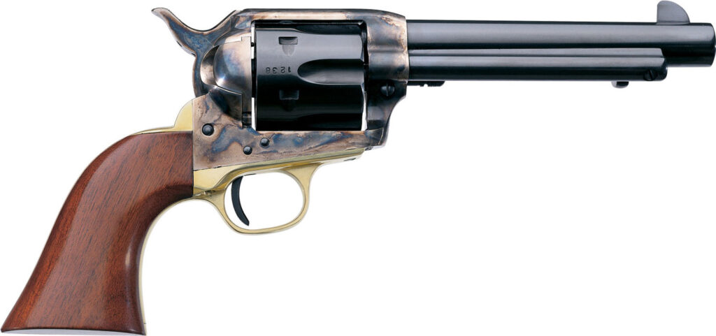 Taylors & Company 550527 Ranch Hand  357 Mag Caliber with 5.50″ Blued Finish Barrel, 6rd Capacity Blued Finish Cylinder, Color Case Hardened Finish Steel Frame & Walnut Grip