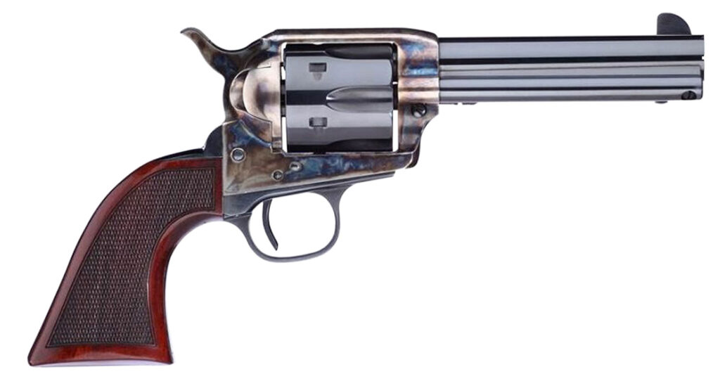 Taylors & Company 556204DE Short Stroke Smoke Wagon  357 Mag 6rd 4.75″ Blued Cylinder & Barrel Color Case Hardened Steel Frame Checkered Walnut Navy Size Grip (Taylor Tuned)