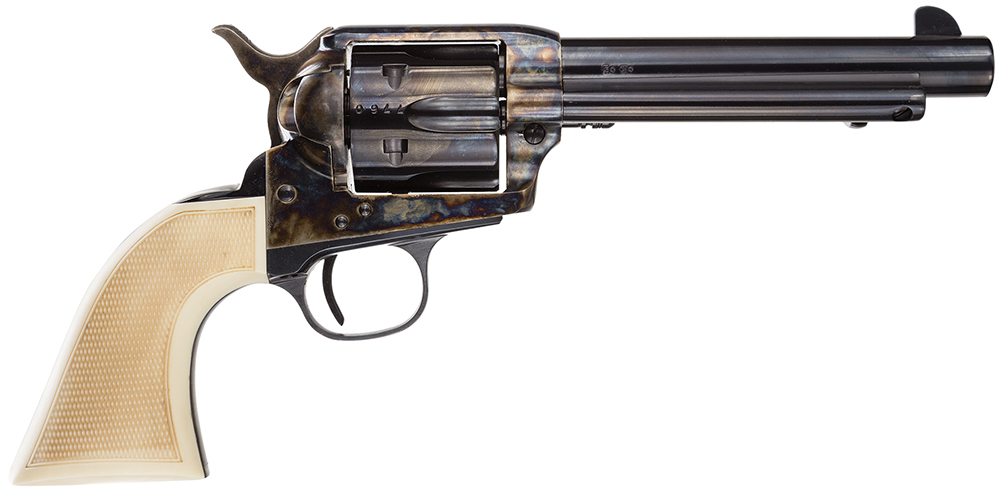 Taylors & Company 555127 Marshal  45 Colt (LC) Caliber with 5.50″ Blued Finish Barrel, 6rd Capacity Blued Finish Cylinder, Color Case Hardened Finish Steel Frame & Checkered White Grip