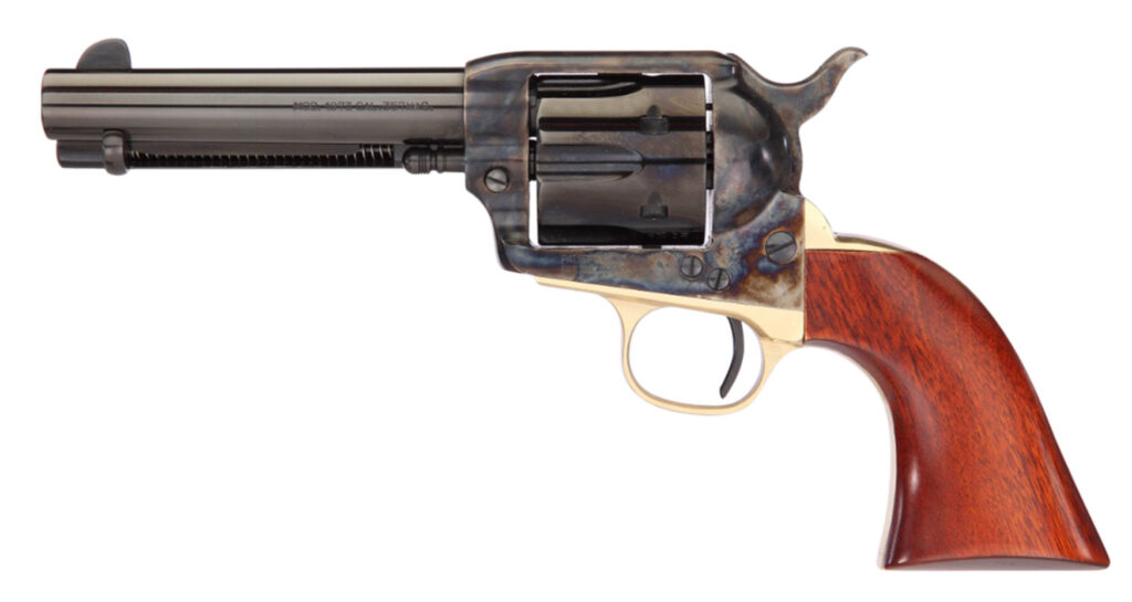 Taylors & Company 0440DE 1873 Ranch Hand Deluxe 357 Mag 6rd 4.75″ Blued Cylinder & Barrel Color Case Hardened Steel Frame Walnut Navy Size Grip (Taylor Tuned)