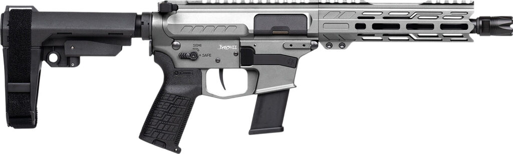 CMMG 45A890FTNG Banshee FE MkG 45 ACP 13+1 8″ Black Nitride Threaded Barrel, M-LOK Handguard, Titanium Cerakote Aluminum Receiver w/Picatinny Rail, Black Polymer CMMG RipBrace, CMMG Zeroed Grip