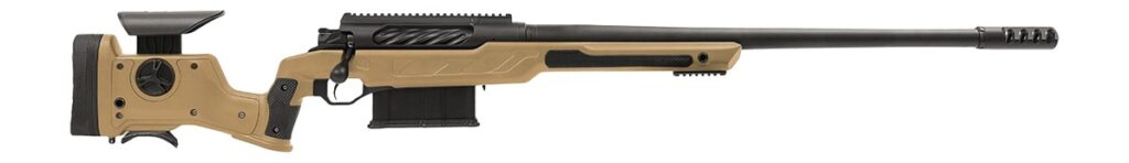 Cadex Inc CDXBMGQUA5029HI20I1J5N BMG Quake  50 BMG 3+1 29″ Black DLC Match Grade Threaded Barrel, Black DLC Receiver w/Picatinny Rail, Adj Cheek Piece & LOP Hybrid Tan Polymer Stock