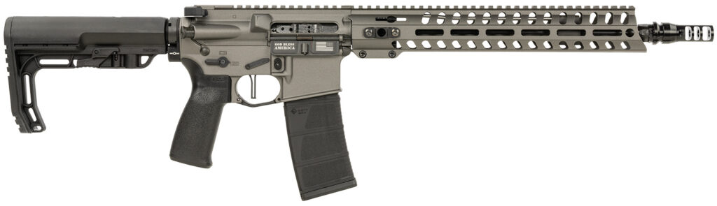 Patriot Ordnance Factory 02046 Minuteman  5.56x45mm 30+1 13.75″ Black Steel Threaded Barrel, Tungsten Cerakote Receiver, 13″ Renegade Rail Handguard