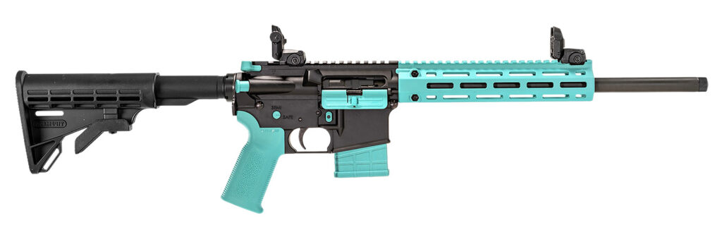 Tippmann Arms A101203 M4-22 LTE 22 LR 25+1 16″ Black Parkerized Threaded Barrel, Matte Black Aluminum Receiver w/Picatinny Rail, Robin Egg Blue M-LOK Handguard, Composite Forend, Black Polymer Stock,