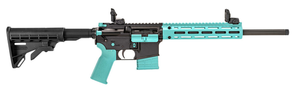 Tippmann Arms A101334 M4-22 LTE 22 LR 10+1 16″ Black Parkerized Threaded Barrel, Matte Black Aluminum Receiver w/Picatinny Rail, Robin Egg Blue M-LOK Handguard, Composite Forend, Black Polymer Stock,