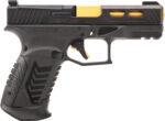 Derya Firearms DY9GUS DY9  9mm Luger 15+1 4.02" Gold TiN Steel Barrel, Black Nitride Optics Ready/Serrated Alloy Steel Slide, Black Polymer Frame w/Accessory Rail, Black Interchangeable Backstrap Grip