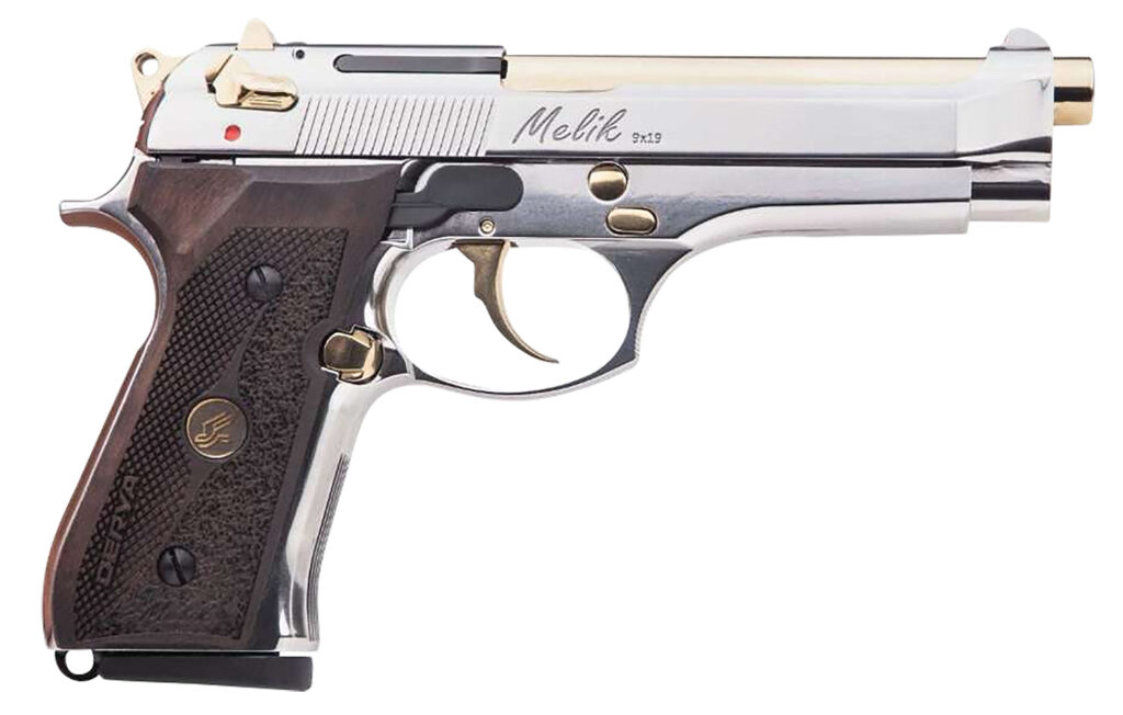 Derya Firearms MELIK9.NG.TR Melik  9mm Luger 17+1 4.90″ Gold TiN Steel Barrel, Black Melonite Serrated Steel Slide,  Black Aluminum Frame, Black Polymer Grip