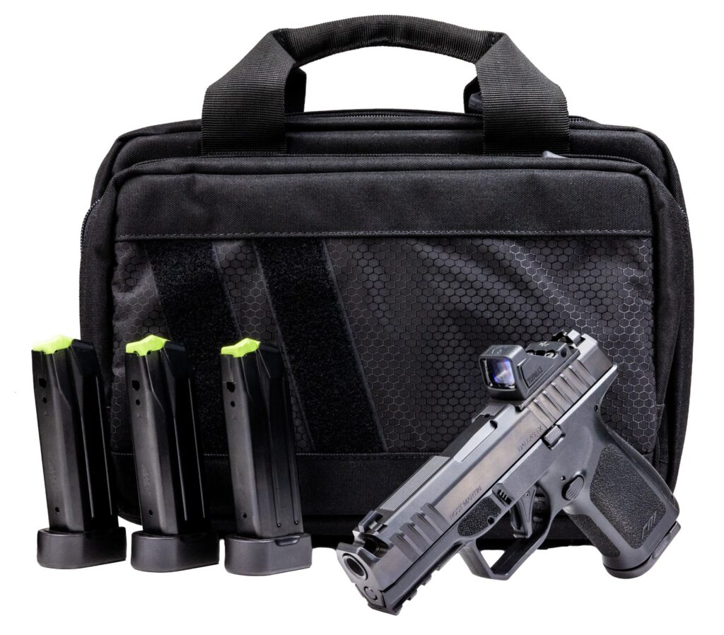 Rost Martin RM1CBLKOSP(COMP)SPL RM1C Comp Bundle 9mm Luger 17+1 4″ Compensated Barrel, Black Nitron Steel Integrated Compensator/Serrated w/Optic Slide, Black Polymer Frame w/Picatinny Rail, Textured