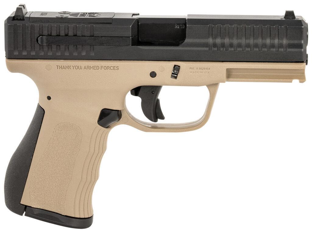 FMK FMKG49DE G3  9mm Luger 14+1 4″ Stainless Steel Barrel, Black Optic Cut/Serrated Carbon Steel Slide Flat Dark Earth Polymer Frame w/Picatinny Rail, Black Backstrap Grip