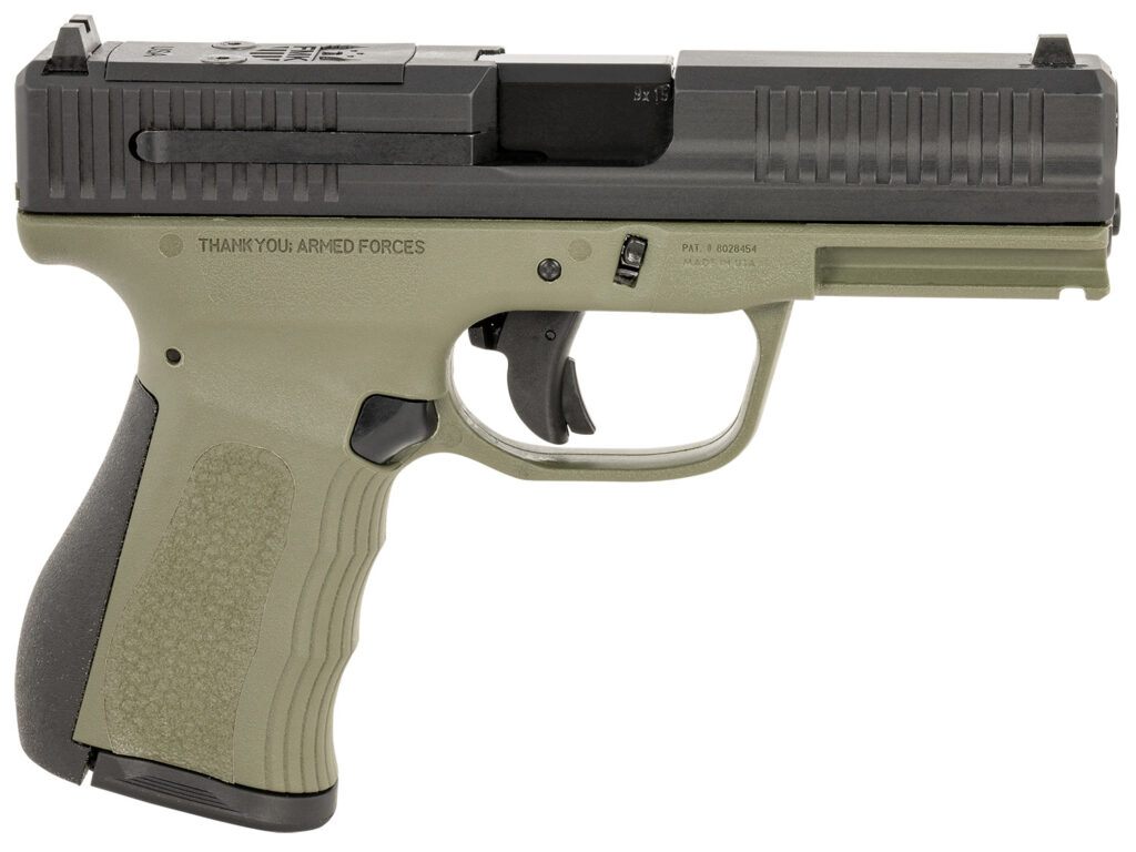 FMK FMKG49OD G3  9mm Luger 14+1 4″ Stainless Steel Barrel, Black Optic Cut/Serrated Carbon Steel Slide, OD Green Polymer Frame w/Picatinny Rail, Black Backstrap Grip