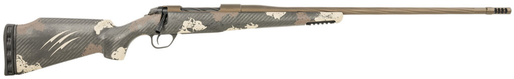 Fierce Firearms FRG7PRC24MM Twisted Rage  Full Size 7mm Rem 3+1 24″ Midnight Bronze Cerakote Fluted Threaded Barrel & Receiver, Trophy Camo C3 Carbon Rage w/Pic Rail Carbon Fiber Stock