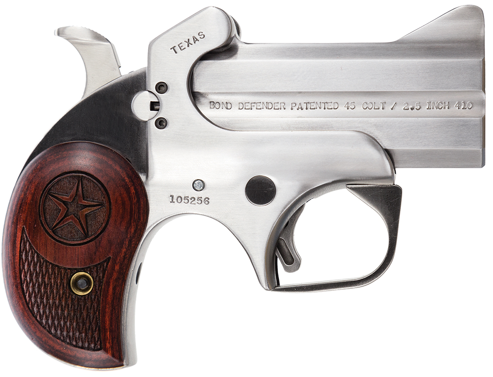 Bond Arms BATD Texas Defender 357 Mag/38 Sp 2rd 3″ Barrel, Stainless Metal Finish, Rosewood Grip, Blade Front/Fixed Rear Sights, Manual Safety