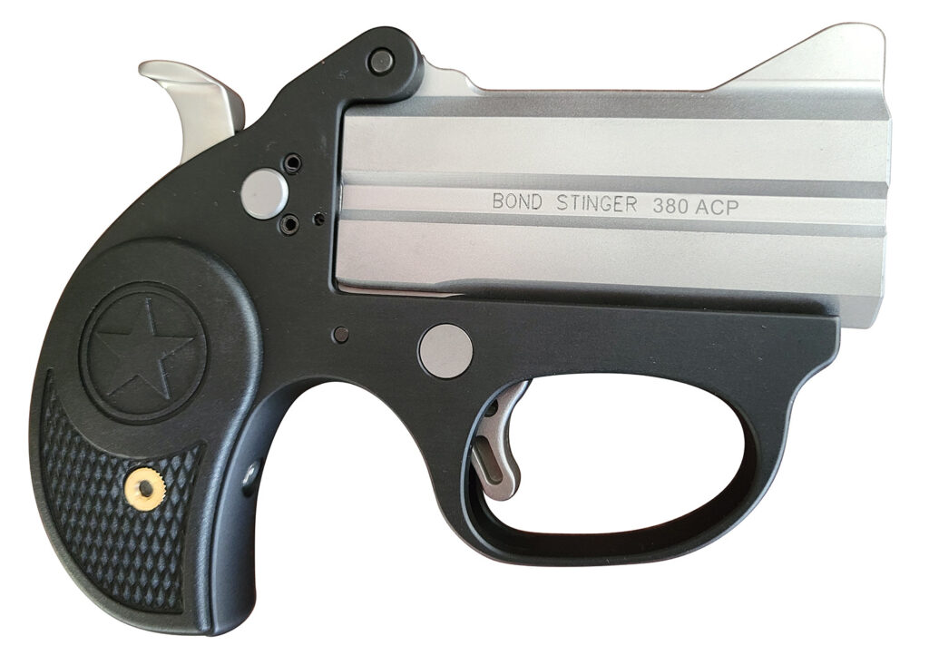 Bond Arms BASL Stinger  380 ACP 2rd 3″ Matte Stainless Steel Barrel, Anodized 7075-T6 Aluminum Frame, Rebounding Hammer, Blade Front/Fixed Rear Sights, Rubber Grip, Manual Safety