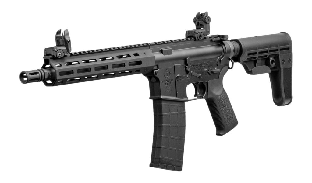 Tippmann Arms A101088 M4 Elite 22 LR 25+1 11″ Black Parkerized Threaded Barrel, Black Parkerized Aluminum Receiver w/Picatinny Rail, M-LOK Handguard, Black T5 Arm Brace, Black Gen2 Grip