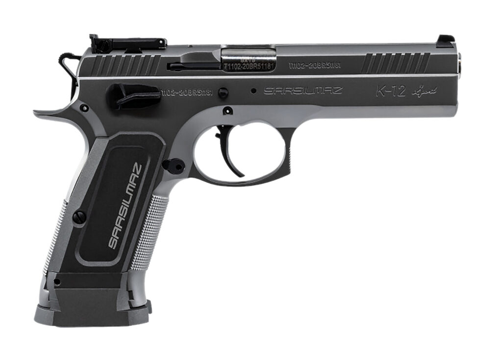 SAR USA K12STSP K12 Sport 9mm Luger 17+1 4.70″ Stainless Target Crown Barrel, Stainless Steel Serrated Slide, Stainless Steel Frame w/Beavertail, Gray Polymer Grip, Right Hand