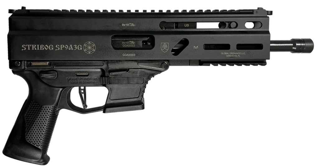 Grand Power 8588005808545 SP9A3G Stribog 9mm Luger 30+1 8″ Black Threaded Barrel, M-LOK Handguard, Black Hardcoat Anodize Aluminum/Polymer Receiver w/Picatinny Rail, Black Polymer Grip, Ambidextrous