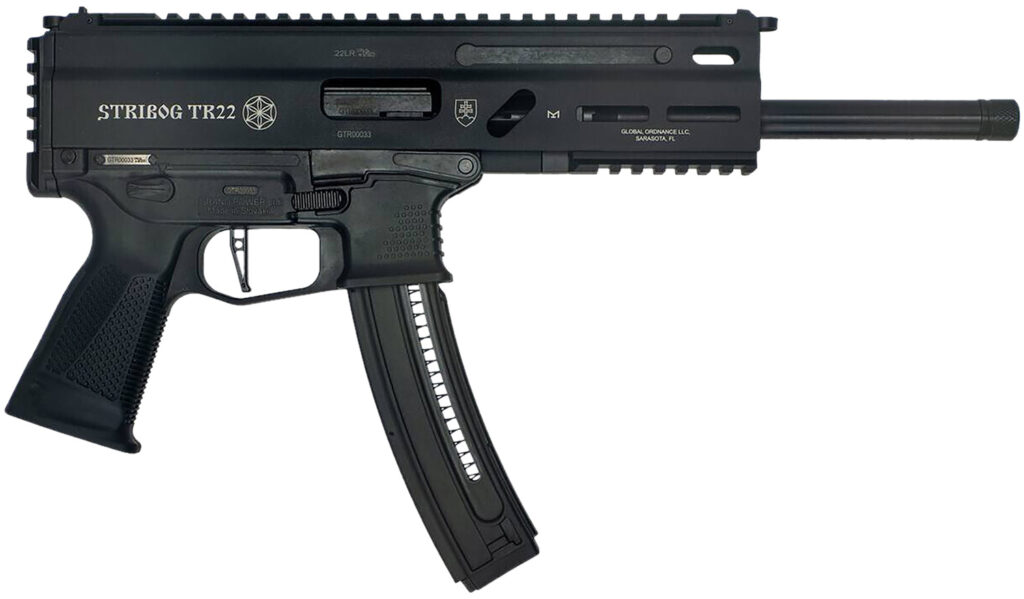 Grand Power 8588005808606 TR22 Stribog 22 LR 25+1 10″ Black Threaded Barrel, Black Hardcoat Anodize Receiver w/Picatinny Rail, Black Polymer Grip, Ambidextrous
